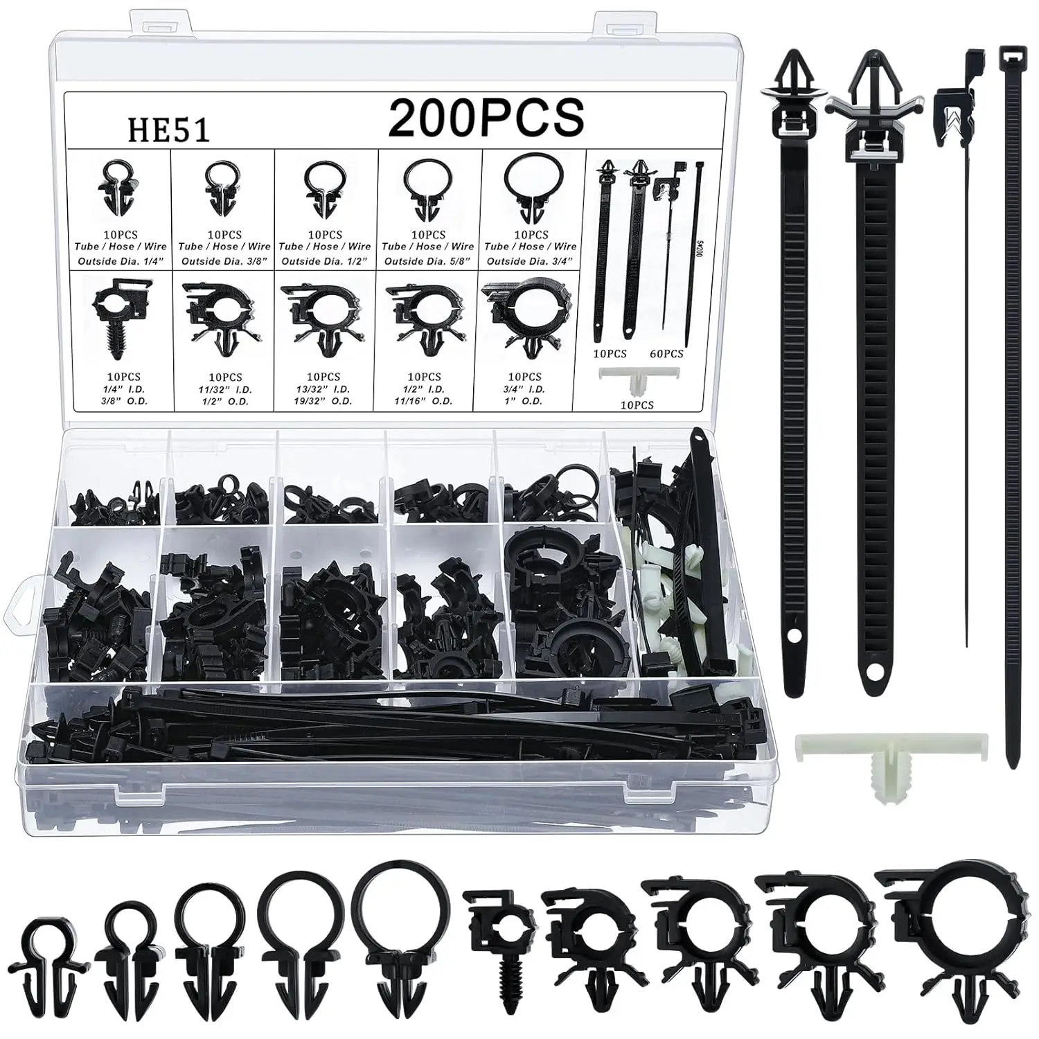 200pcs Car Wire Routing Clip Push Mount Cable Tie Assortment for Automotive Wiring Harness Organization and Management
