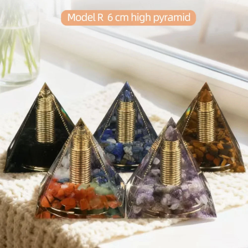Orgonite Pyramid Natural Crystal Obsidian Amethyst Resin Crafts Creative Ornament Yoga Meditation Reiki Healing Home Room Decor