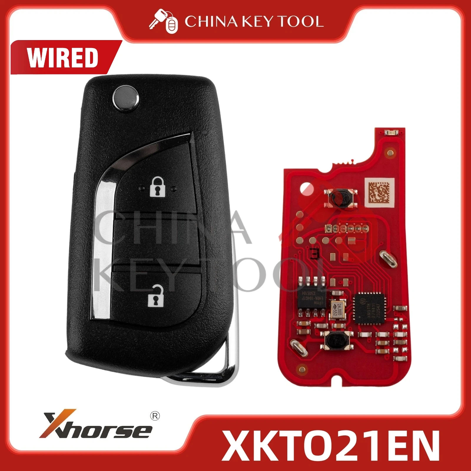 Original XHORSE XKTO21EN 2nd Gen Wire Remote Key Flip 2 Buttons Wireless Programming XM5118 Chip VVDI Tool