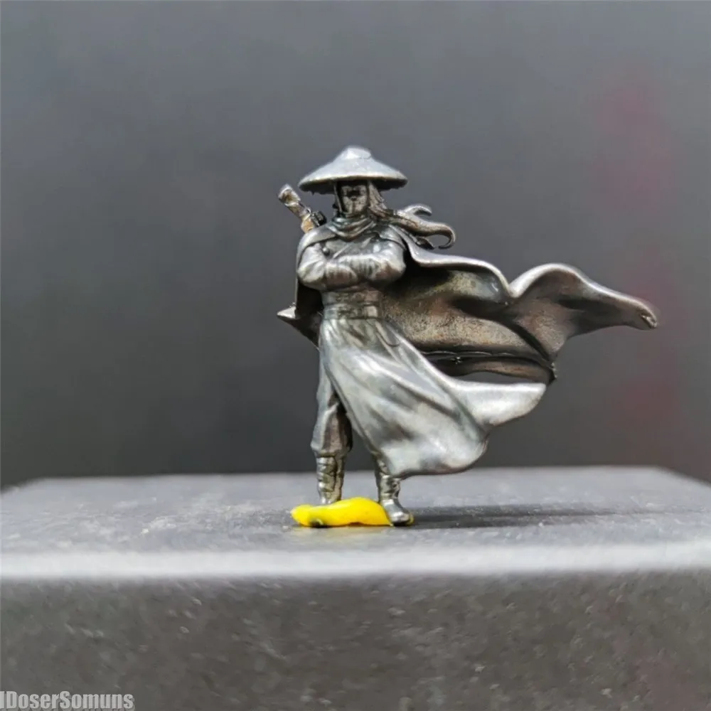 1:64 Copper Chinese Kung Fu Swordsman Figure Desk Decoration Fairy Garden Miniatures for Plant Decoration Sand Table Layout Gift