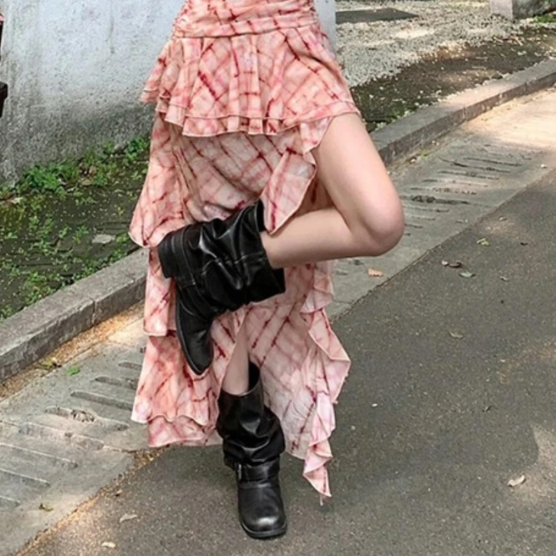 بسيطة وعالية الجودة النمط الغربي المرأة مطوية التمهيد رقيقة الرجعية فارس التمهيد الصيف قصيرة التمهيد جديد 2025 فوق الركبة الأحذية #3