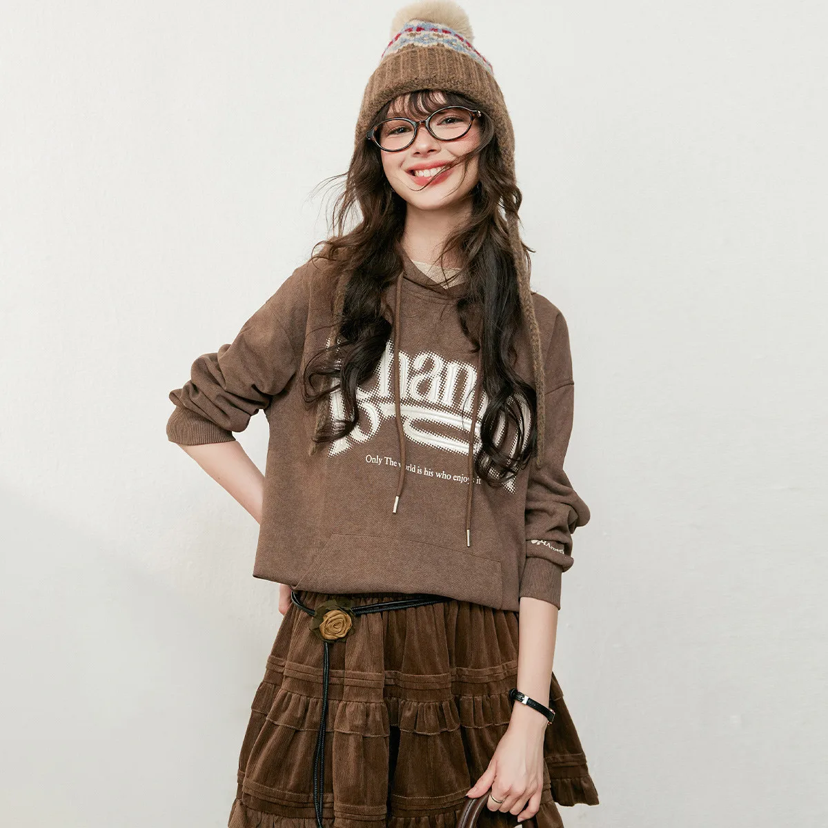 LOUIS YAO Three-dimensional Printed Long Sleeved Hoodies 2025 Autumn Washed Patterned Hooded Sweatshirt Chic Street Loose Tops