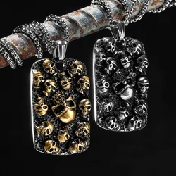 Skulls Pendant Men Hell Skeleton Necklace Military Card Stainless Steel Chain Rock Punk for Biker Male Jewelry Gift Dropshipping