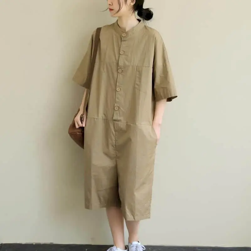 Oversize Jumpsuit Women Half Sleeve Casual Solid One Piece Outfit Women Playsuit Vintage Pants Overalls for Women Wide Leg Pants