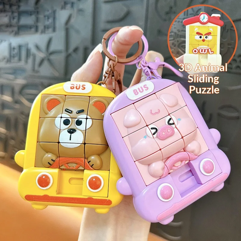 Funny Animal Slide Puzzles Keychain Children Logical Thinking Training Challenges Keyring Intellectual Sensory Game Travel Toys