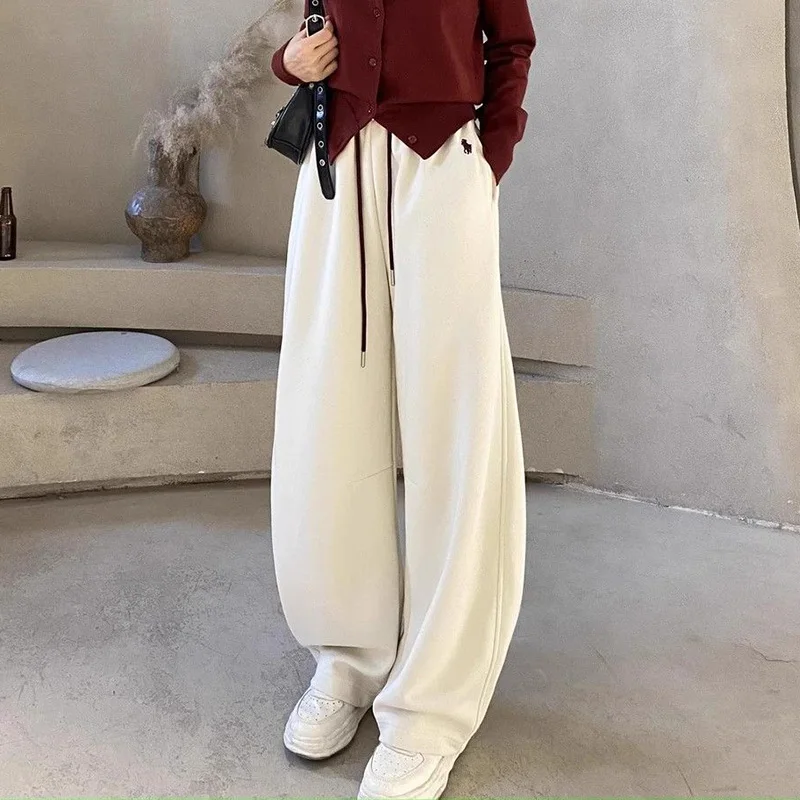 أنثى كلاسيكية مصمم فضفاض مستقيم الساق السراويل النساء عالية الخصر عارضة اليومية السراويل الفتيات أزياء الرباط السراويل
