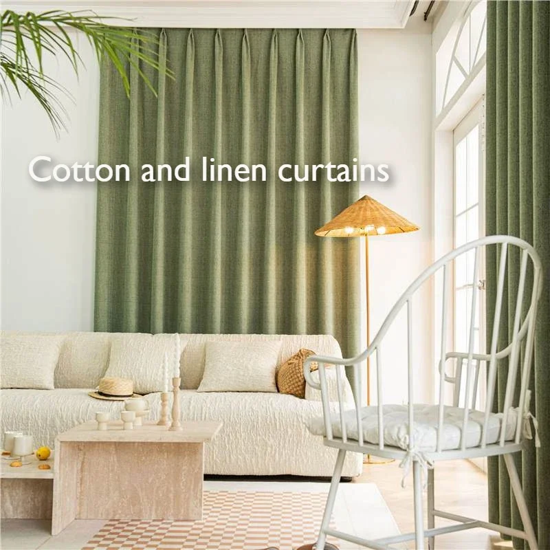 Extra High Living Room Cotton and Linen 90% Blackout Curtains for Bay Bedroom Curtains Customize Drapes Noice Reduce