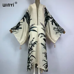 WINYI-Kimono elegante para praia, cardigã sexy, Maxi Beach Wear, vestido de noite, vestido maxi, África Boho Fashion Print, Holiday, Beachwear, 2023