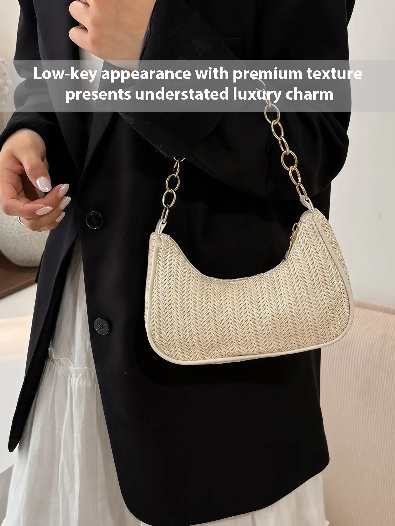 Fashion Crescent Straw Hobo Bag For Women Woven Shoulder Handbag Elegant Summer Beach Purse Lightweight Casual Bag For Daily Travel Shopping SG260911135233602071107