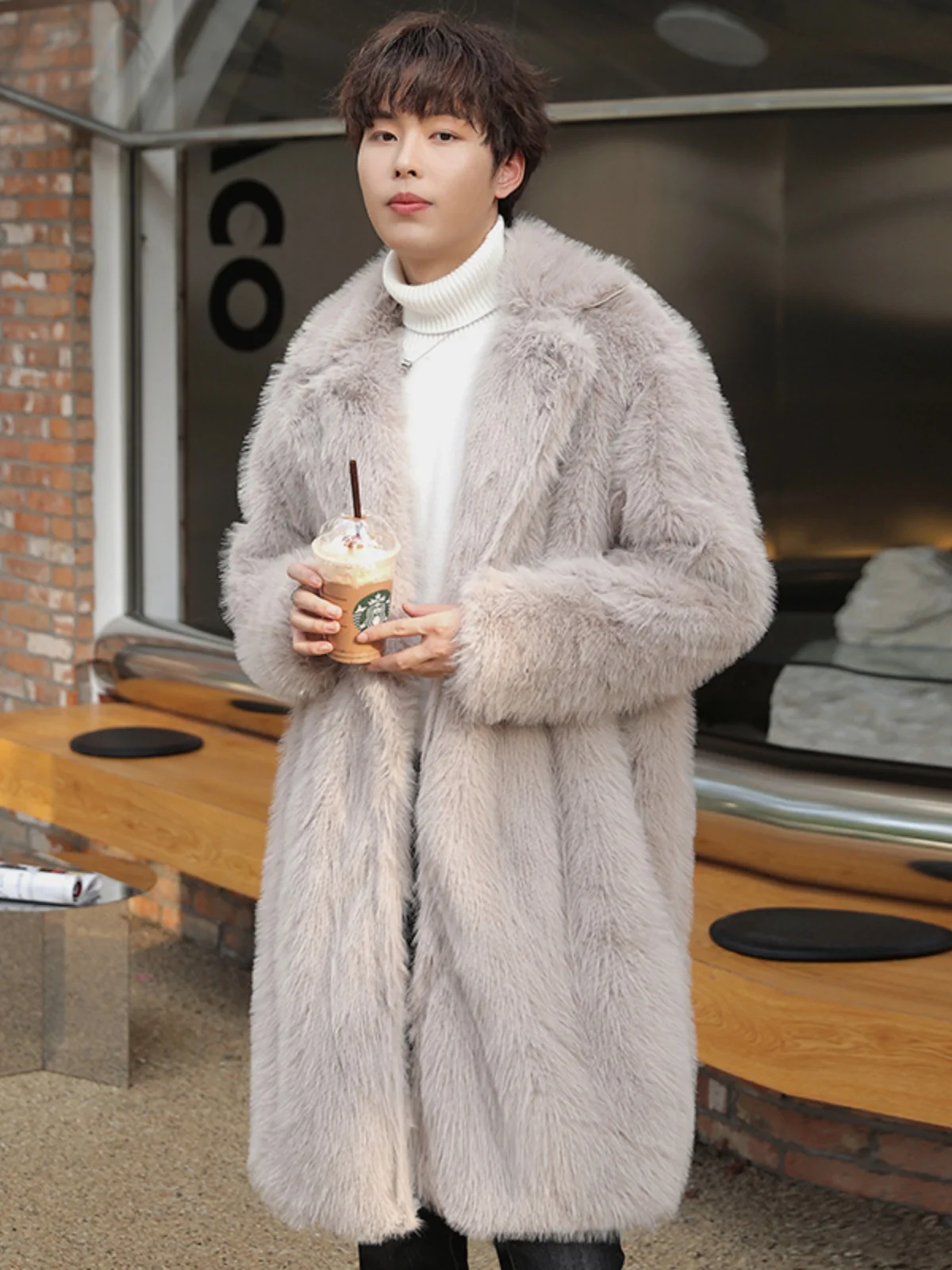 

Men's Thiened Warmth Synthetic Fur Coat Autumn Winter New Sle Faionable Fur Velvet Jaet Leather Windbreaker