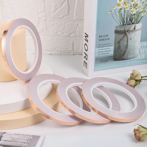 Imagen 2 del producto Cinta de lámina de cobre de 100/20M, cinta adhesiva de reparación conductora de doble cara, tira protectora repelente para guitarra, manualidades de blindaje EMI