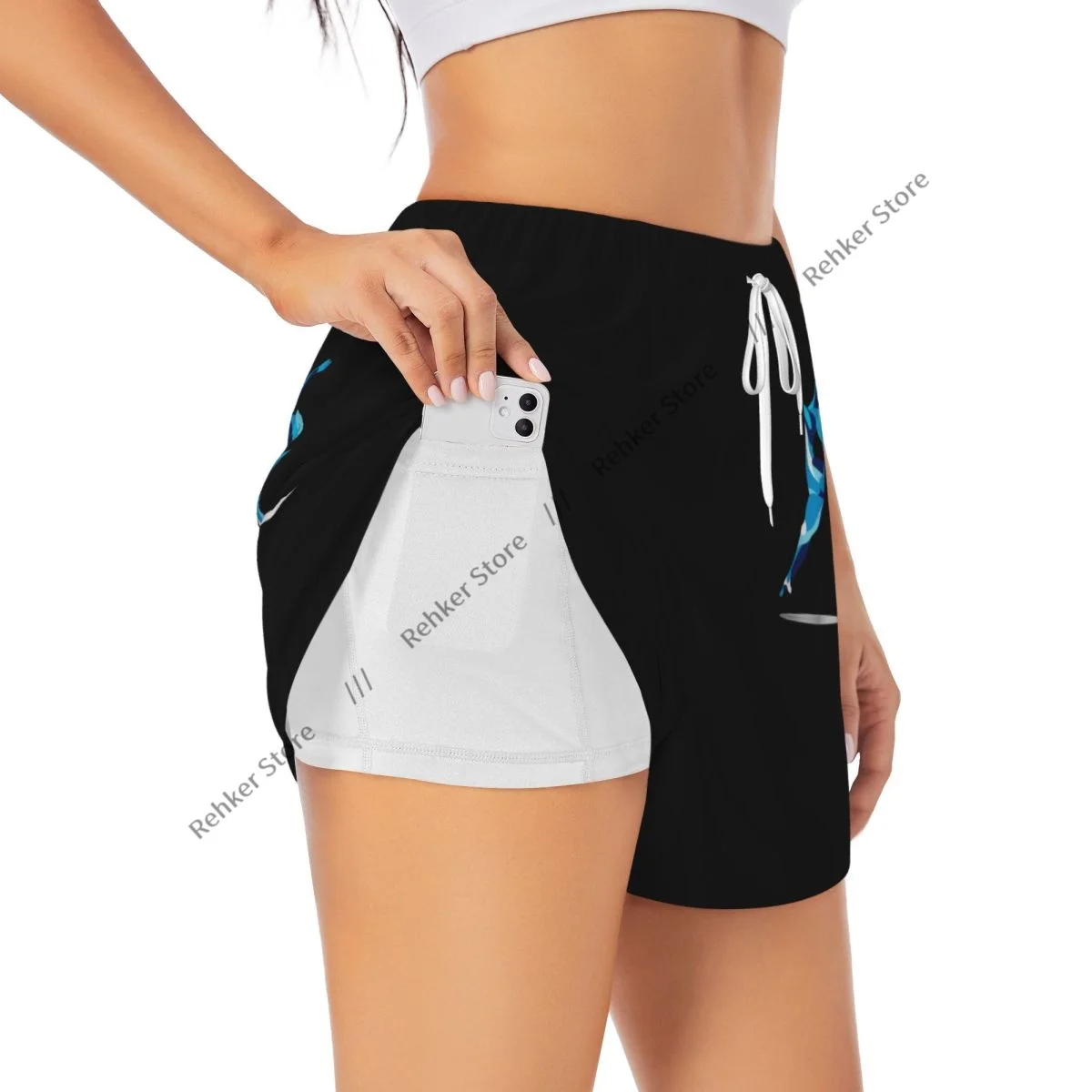 Pantaloncini da yoga per donna Pantaloncini da fitness Pantaloncini sportivi da allenamento per motociclisti Acrobazie ricci Silhouette Abbigliamento sportivo ad asciugatura rapida con tasca