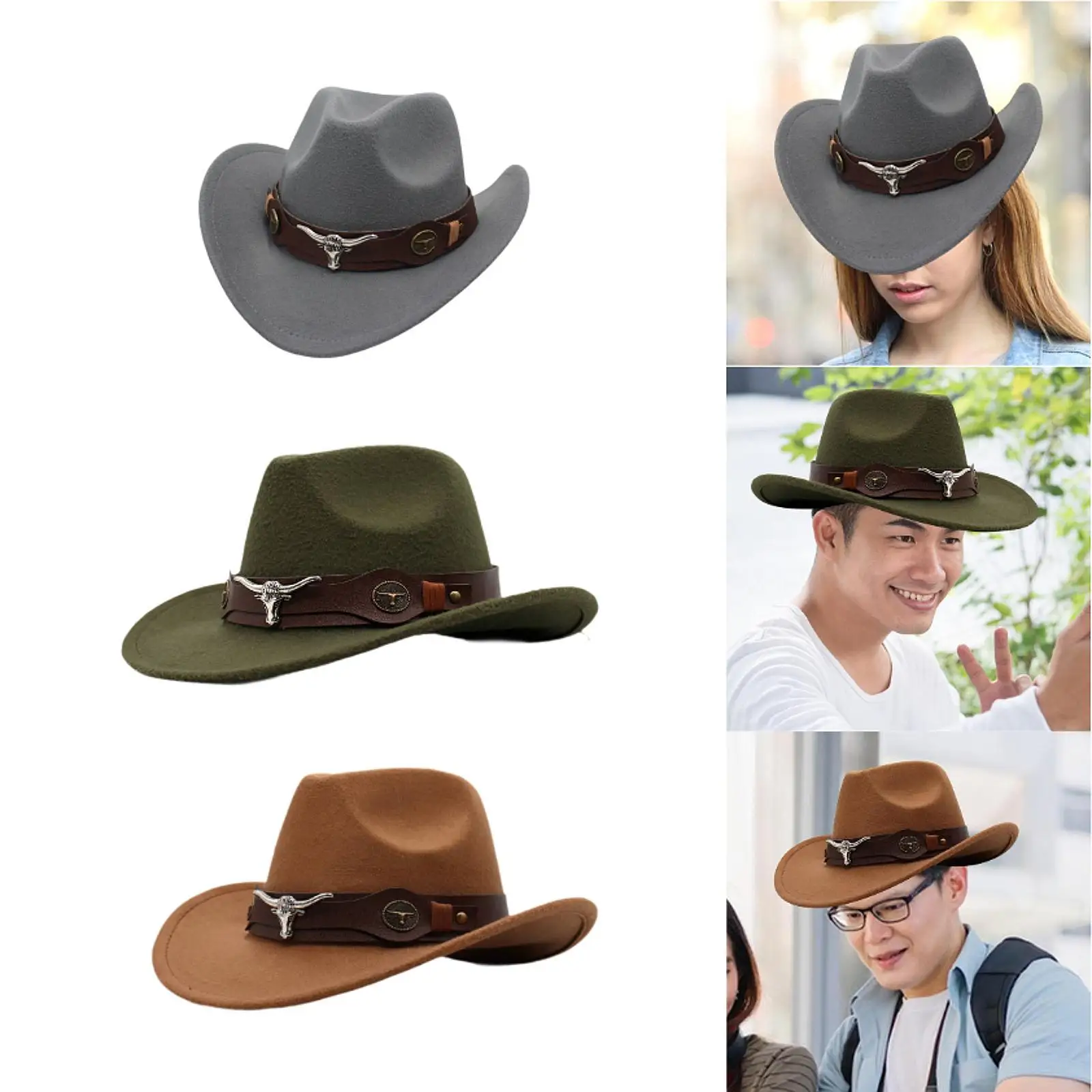 قبعة رعاة البقر الغربية أنيقة ومريحة بحافة واسعة لحفلات الزفاف والسفر