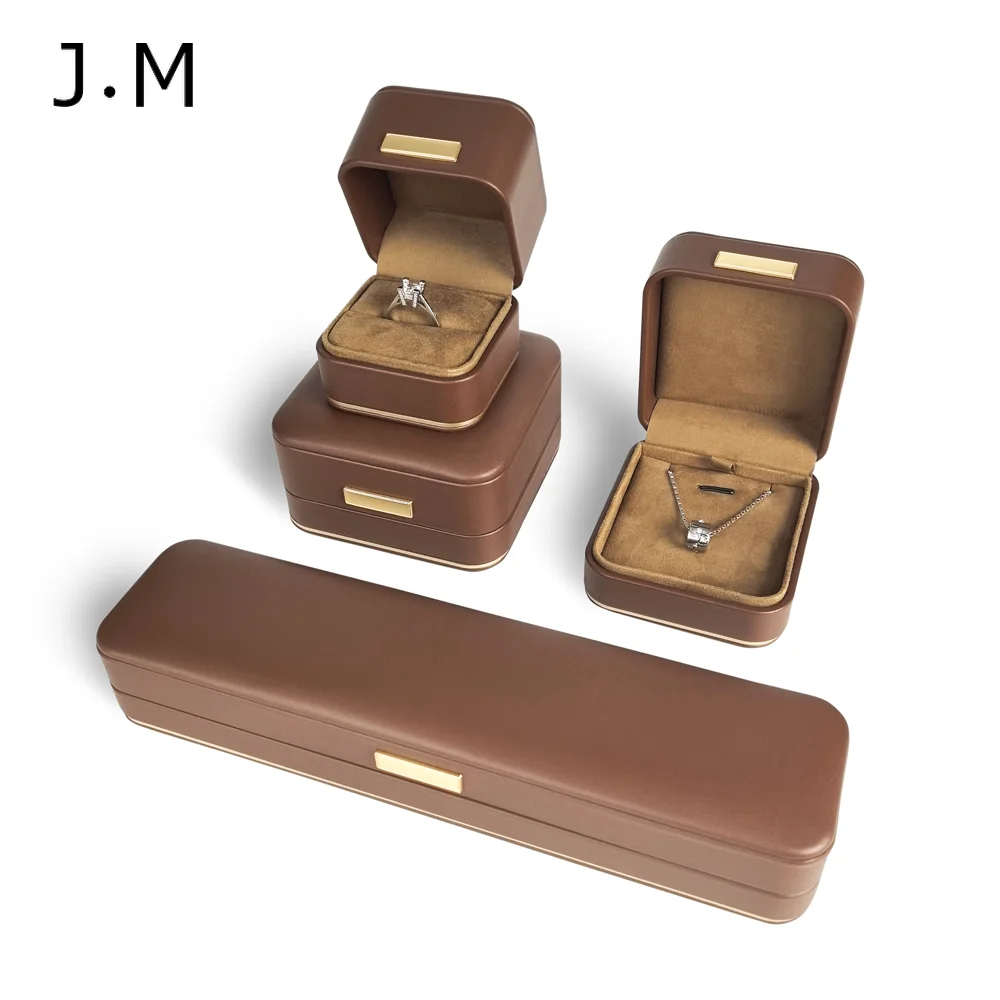 10Pcs/lot Luxurious Brown PU Leather Jewelry Box With Gold Buckle For Ring Earring Necklace Pendant Bangle Bracelet Set Gift Box