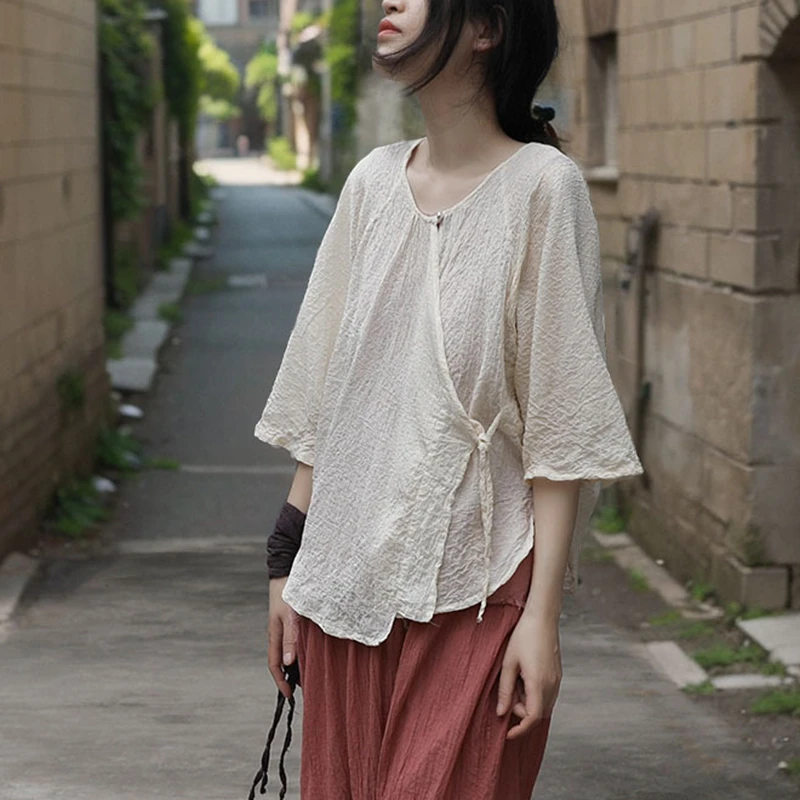 Frauen Casual Bluse Shirt Neue Ankunft 2025, Sommer Vintage Stil Oansatz Einfarbig Lose Bequeme Weibliche Tops Shirts M1500