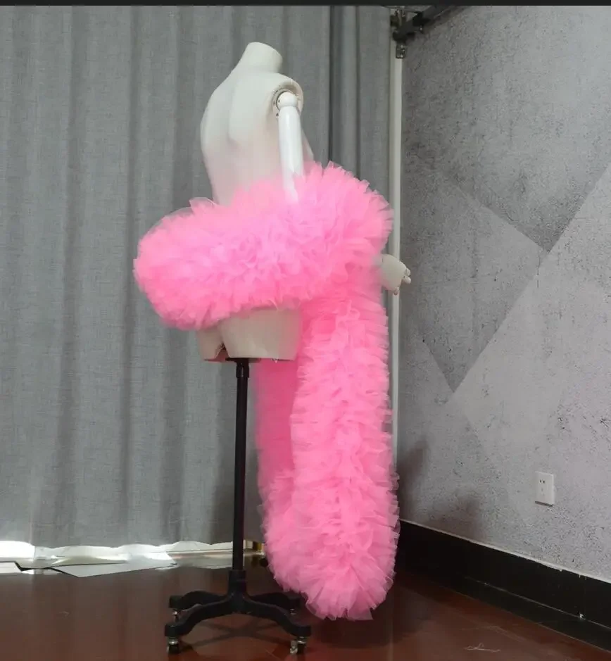 Fashion Stage ball party Club bruids Tule Boa Ruffle sjaal wrap Aangepaste kleur bruiloft accessoires cape