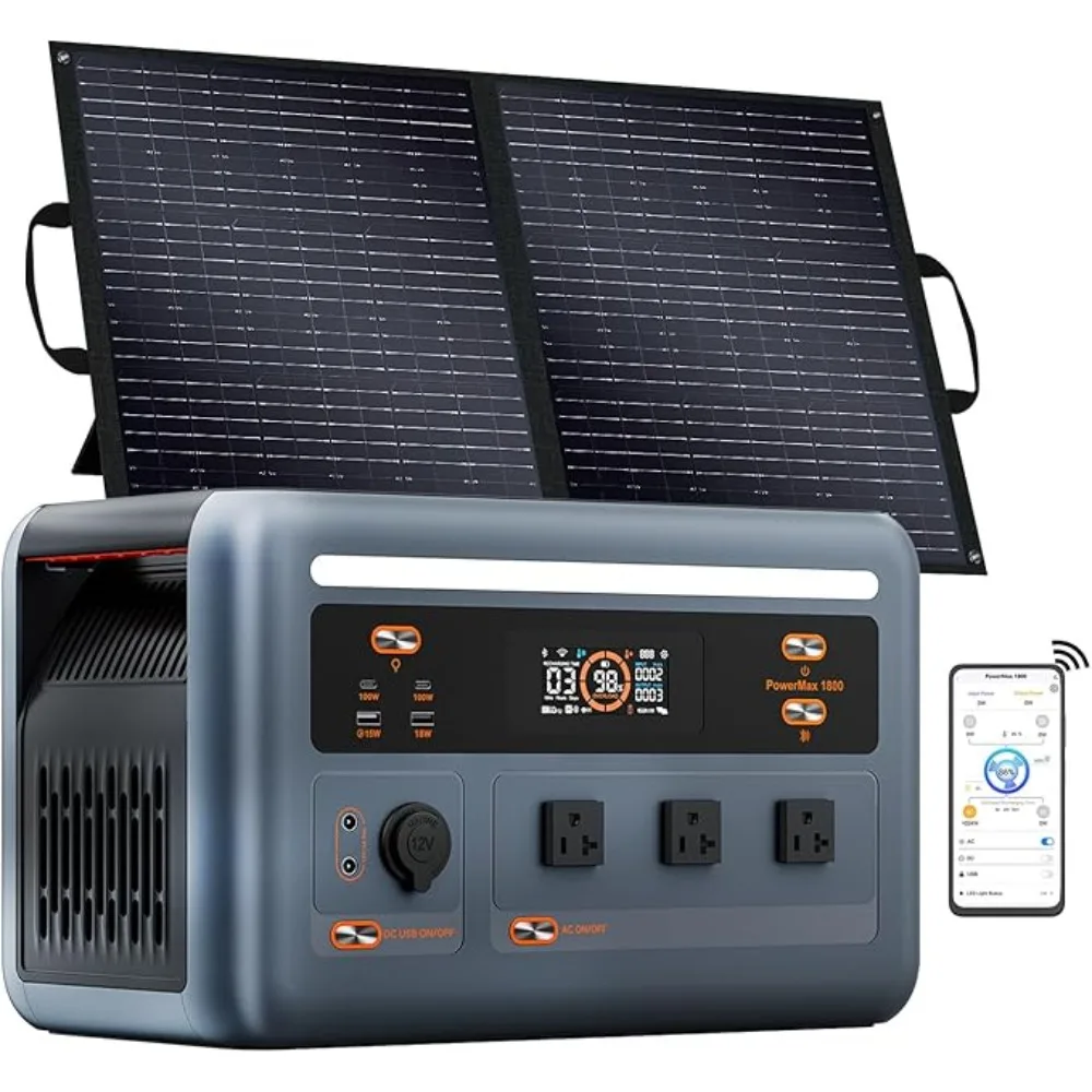 

PowerMax 1800SE 1800W Solar Generator with 100W Solar Panel 1024Wh LiFePO4 Battery 3 AC Outlets 800W AC Charging Portable