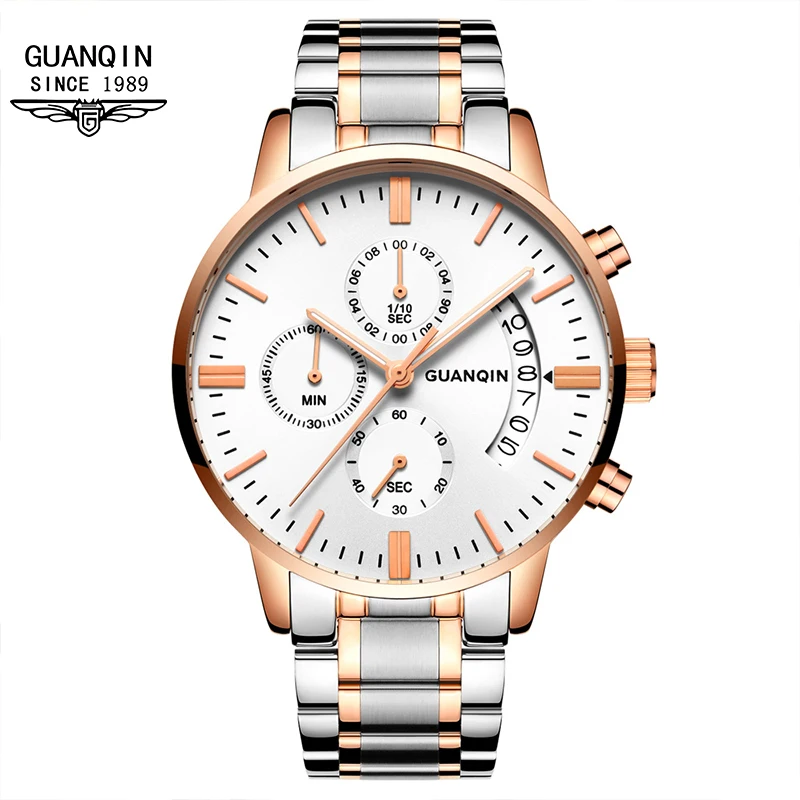 GUANQIN Men's Watches Original Brand Fine Steel Trend Fashion Quartz Wristwatch for Man Waterproof Luminous Date Chronograph New