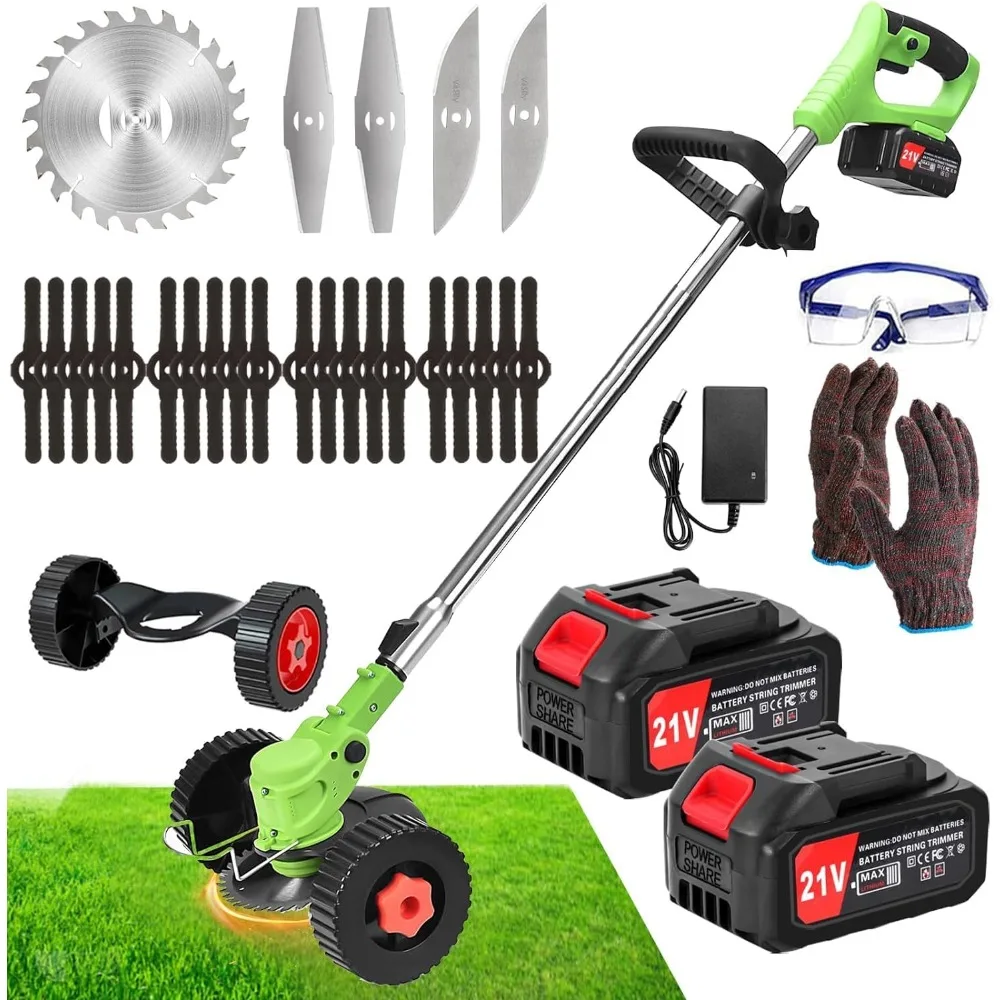 Weed Wacker Cordless Electric Wacker Trimmer 21v Weed Wacker Battery Operated Lightweight Brush Cutter with 2pcs 4.0ah