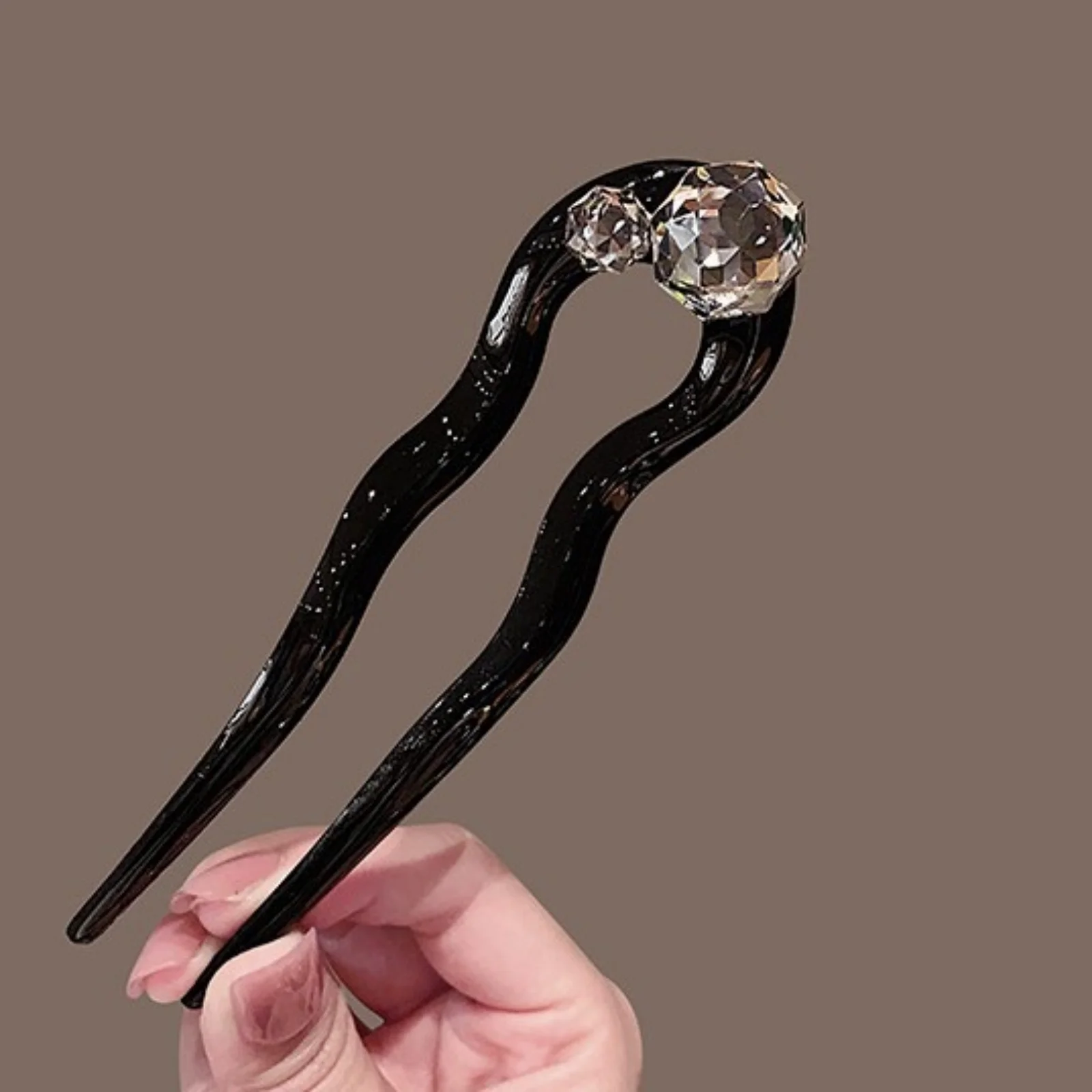 1PC 크리스탈 헤어 포크, 블랙 우아한 헤어 스틱, 빈티지 스타일 헤어핀, 미니멀리스트 시크 헤어 액세서리