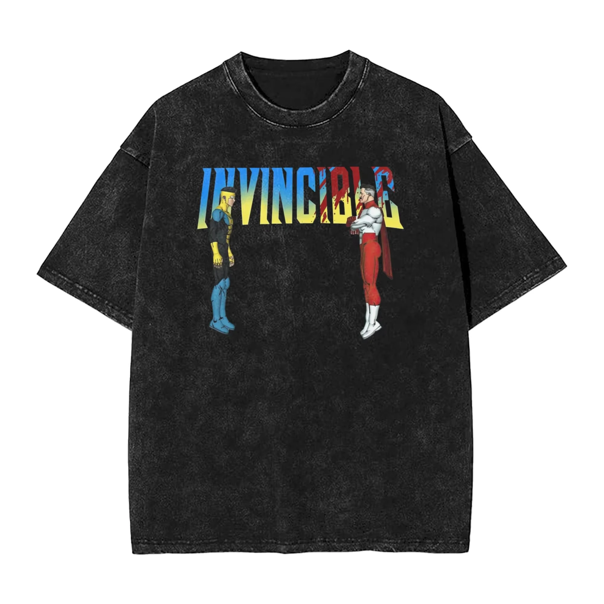 Invincible Mark Grayson T-Shirt, Vintage Washed Anime Superhelden-Grafik, Unisex, Oversize, Rundhalsausschnitt, Baumwolle, Kurzarm-T-Shirt