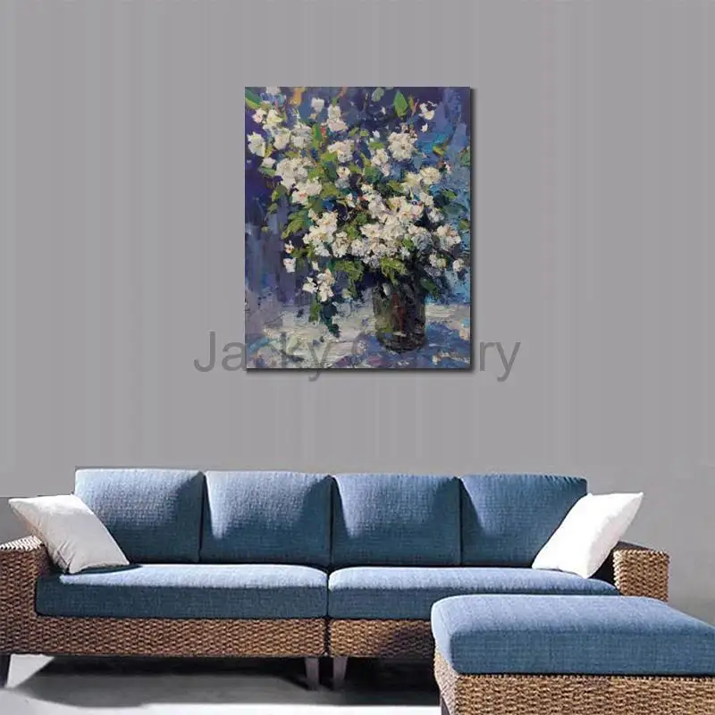 Modern Abstract White Roses Textured Oil Painting Hand Painted Floral Still Life Canvas Wall Art for Living Room Bedroom Decor