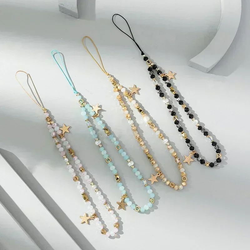 Estrela de cinco pontas pingente frisado corrente do telefone móvel moda caso de celular pendurado corda feminino telefone cordão jóias