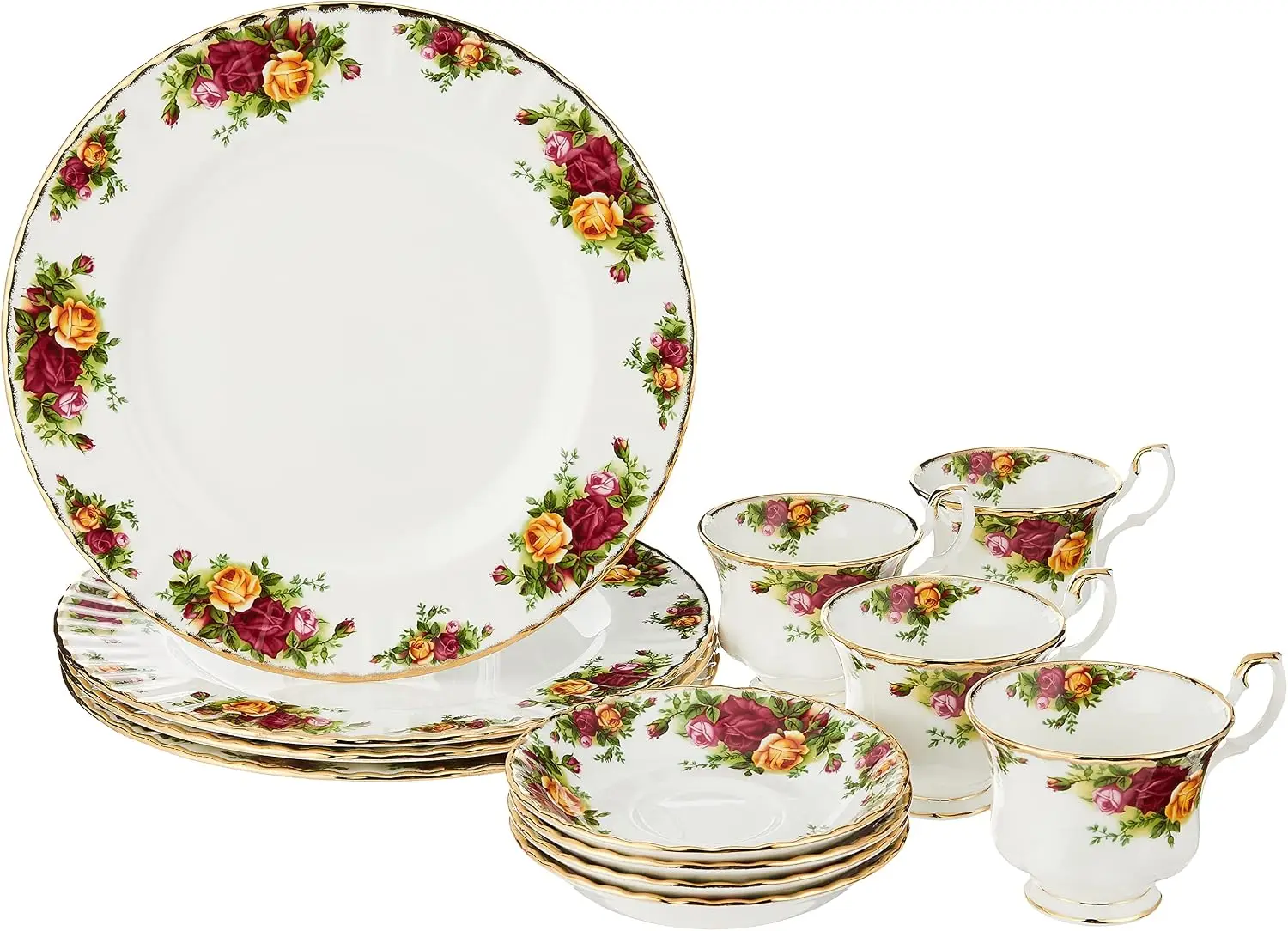 12-Piece Dinnerware Set with Floral Rose Pattern
