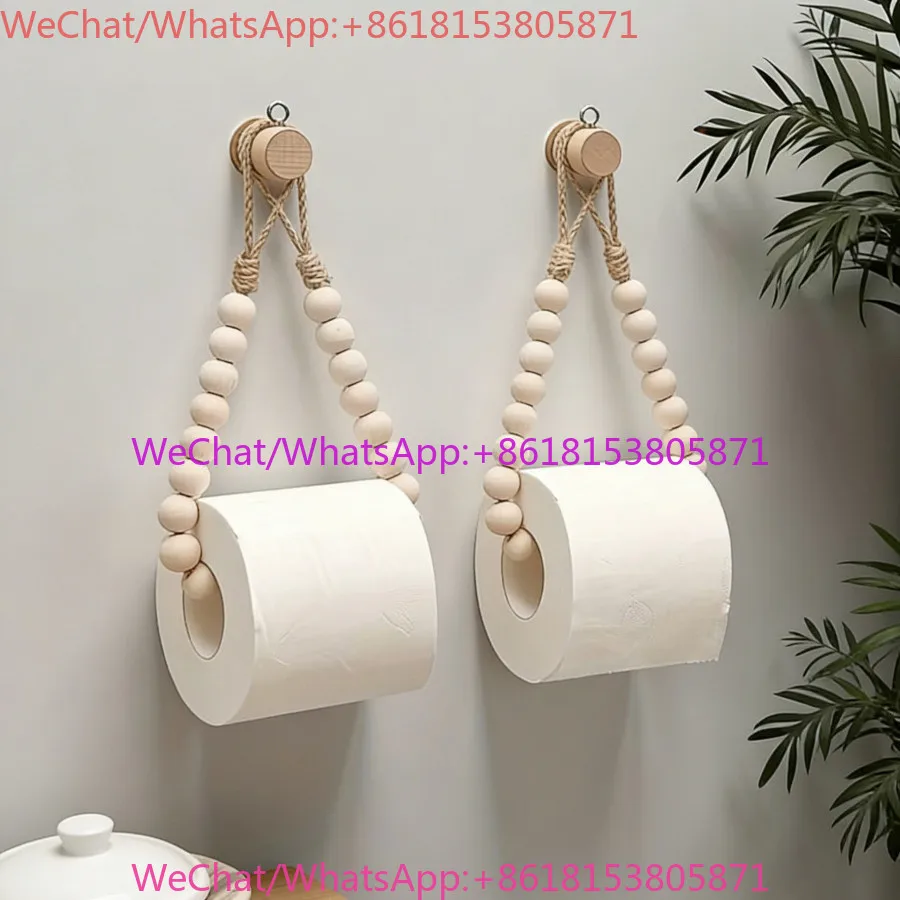 Roll paper rack creative Nordic ins style log bead lanyard paper towel rack free of punching