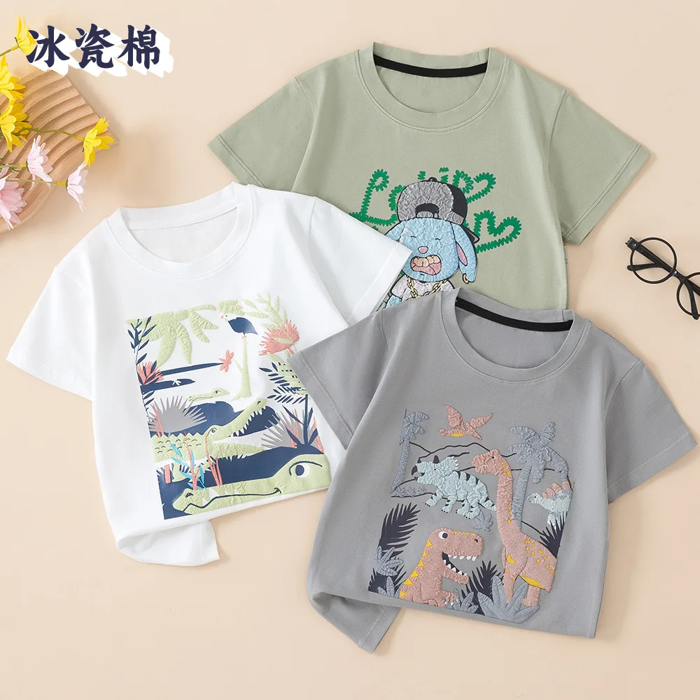 

Boys' Cotton Short Sleeve T-shirt 2024 Summer New Children's Clothing Cartoon Print Middle Children's Baby Top