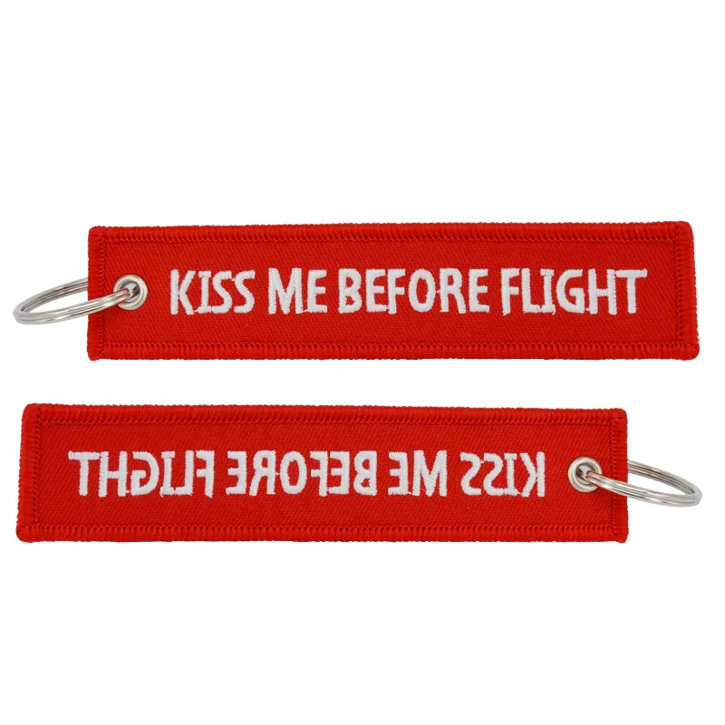 KISS ME BEFORE FLIGHT Car Key Chain Embroidery Aviation Gifts Keyring Key Tag Holder for Motorcycles Keychain Auto Accessories