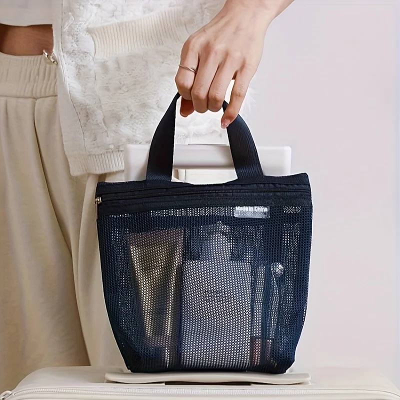 1 قطعة حقيبة استحمام شبكية محمولة، حقيبة مكياج محمولة |   حقيبة الصالة الرياضية | حقيبة التخزين | حقيبة أدوات الزينة بمقبض، مناسبة للتخزين السياحي