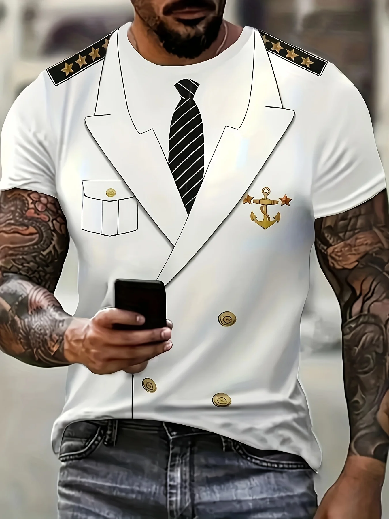 2026 Summer Fashion New Captain Clothing Design T-shirt 3D Design Round Neck Short Sleeved T-shirt Y2k Parent-child Clothing