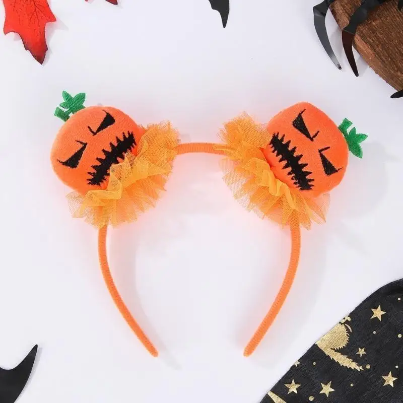 

39BC Punk Pumpkin Halloween Headband Day of The Death Adult Kids Theme Party Hairhoop Cosplay Hairband Party Supply Headpiece