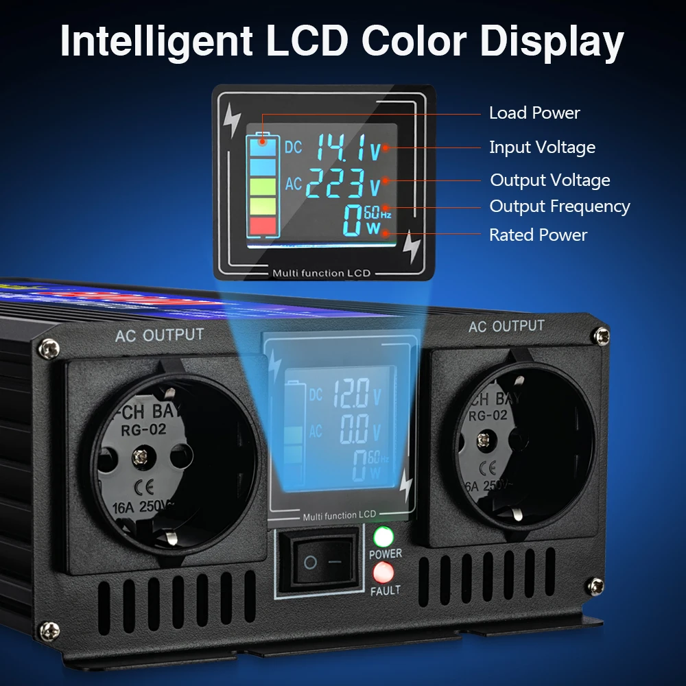 4000 واط 5000 واط 6000 واط نقية شرط لموجة العاكس تيار مستمر 12V24V إلى التيار المتناوب 220 فولت الاتحاد الأوروبي المقبس الشمسية سيارة العاكس محول للاستخدام في الهواء الطلق/RV/التخييم