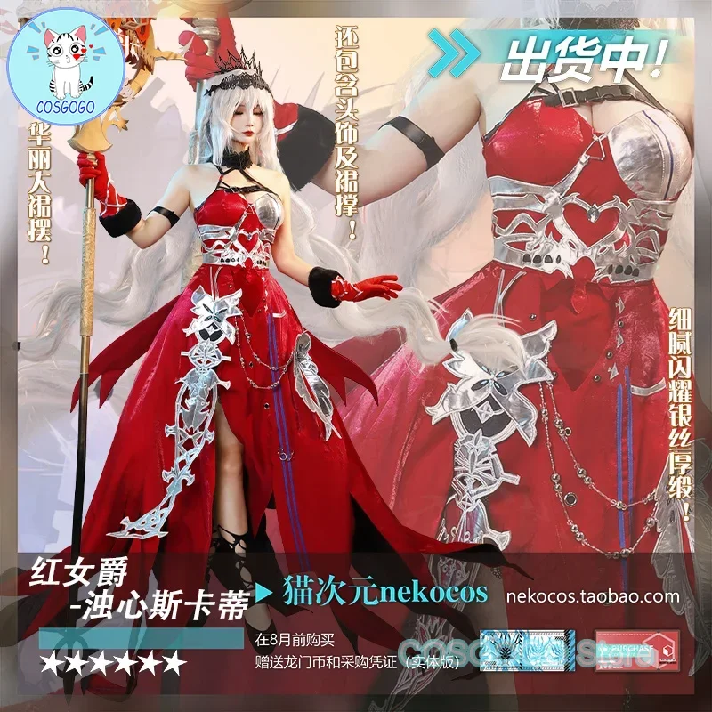 COSGOGO Arknights Skadi The Corrupting Heart Cosplay Costume Red Countess Halloween Game Suit Red Elegant Gorgeous Dress Clothes