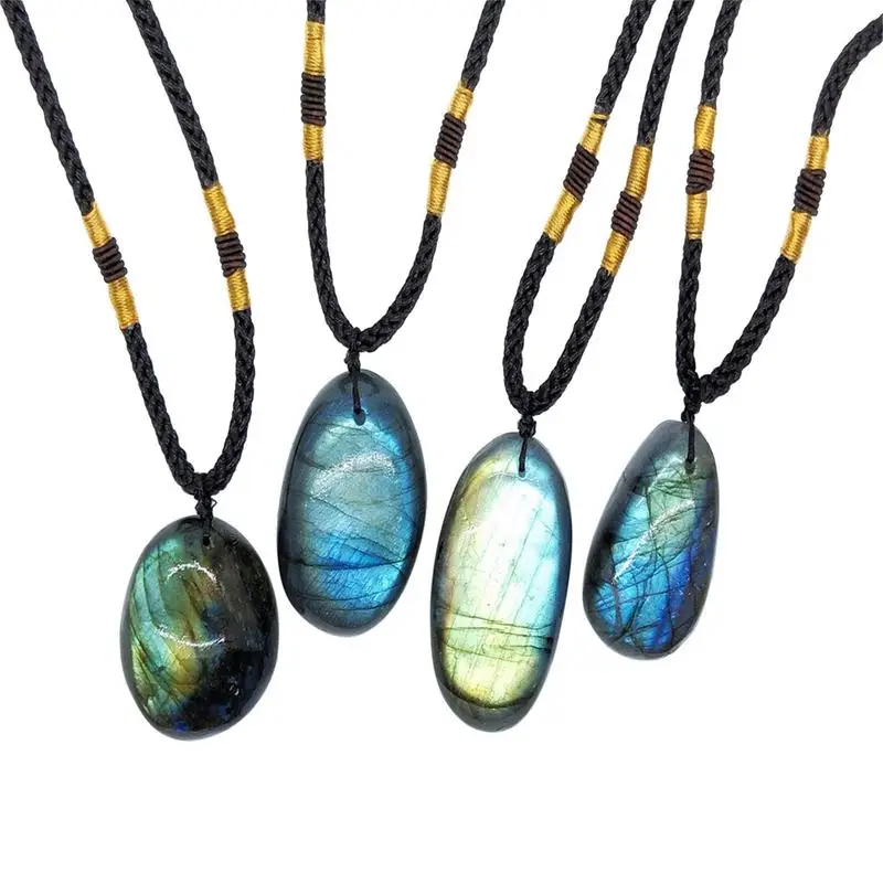 Natural Labradorite Pendant Necklaces Men Women Energy Quartzs Necklaces Stones Ornament Moonstone Home Decoration