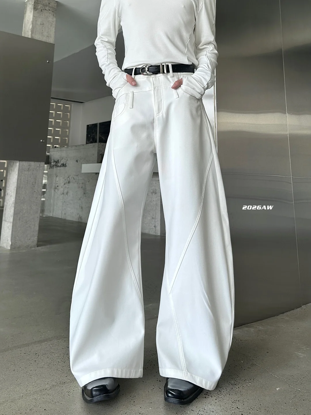 MARTHENAUT Original Deconstructed Wide Leg Pants Dual Waist Loose Fit Casual Long Trousers Cool Style Polyester Cotton Blend