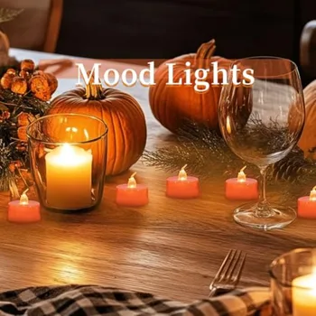 24 Pack Orange Tea Lights Candles, Flickering Warm Yellow Flameless LED Candles (Orange) Theme Party, Halloween, Fall Decor 6