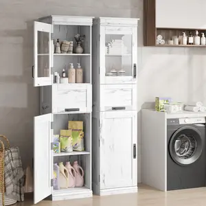 Pantry Dapur Tinggi Lemari Kamar Mandi Setinggi 160cm Lemari Penyimpanan Dapur Berdiri Bebas dengan Pintu dan Rak dan Laci 8 lemari pantry penjualan terbaik - №