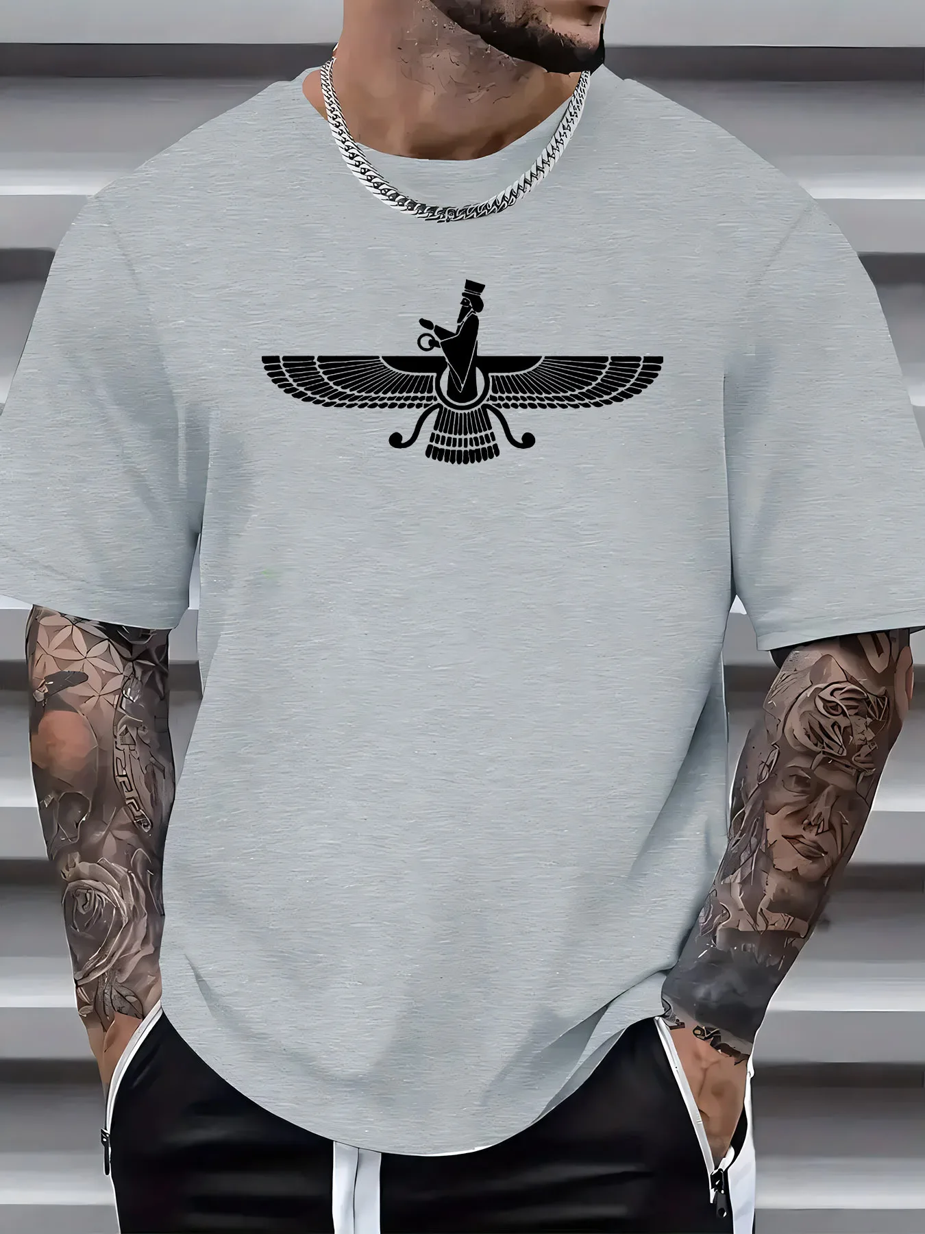 Persian Faravahna Symbol Print T-Shirt 100% Cotton O-Neck Short Sleeve Summer Casual Mens T-shirt Streetwear