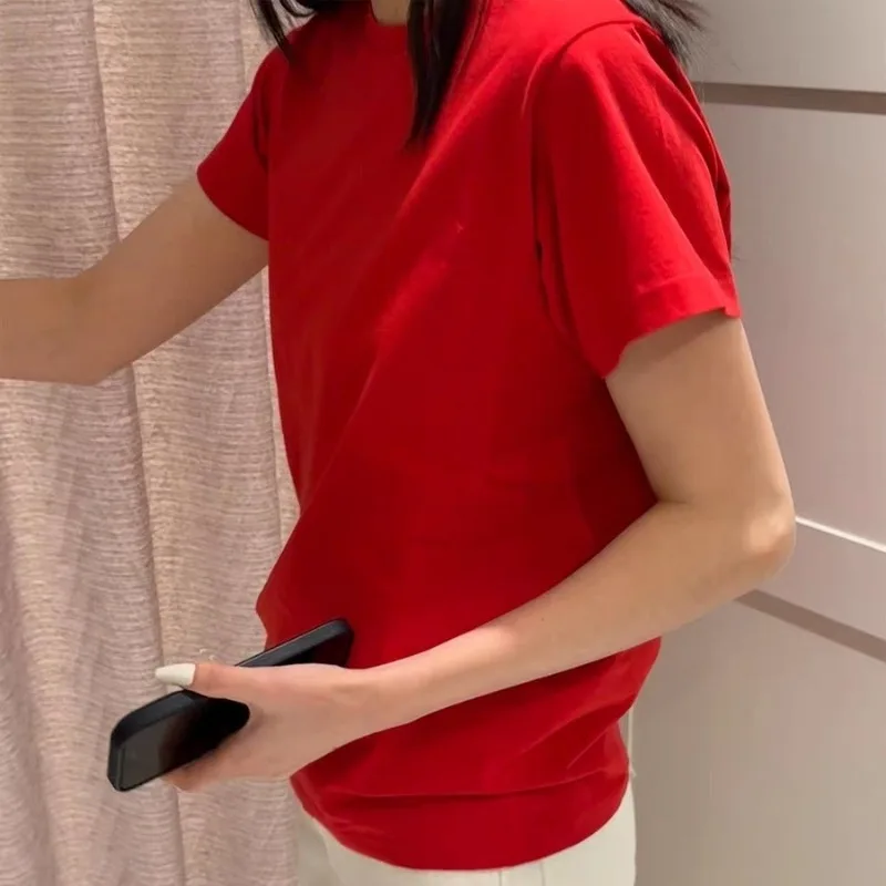 T-shirt a maniche corte girocollo in puro cotone rosso