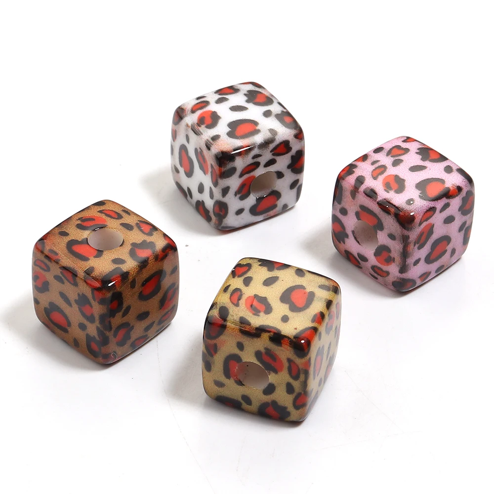 10 stuks acryl kralen vierkante spacers luipaardprint groot gat kralen voor doe-het-zelf sieraden maken hanger armband accessoires levering