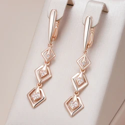 Kinel Fashion Glossy Hollow Geometry Drop Earring for Women 585 Rose Gold Color Shiny Natural Zircon Daily Fine Ethnic Jewelry