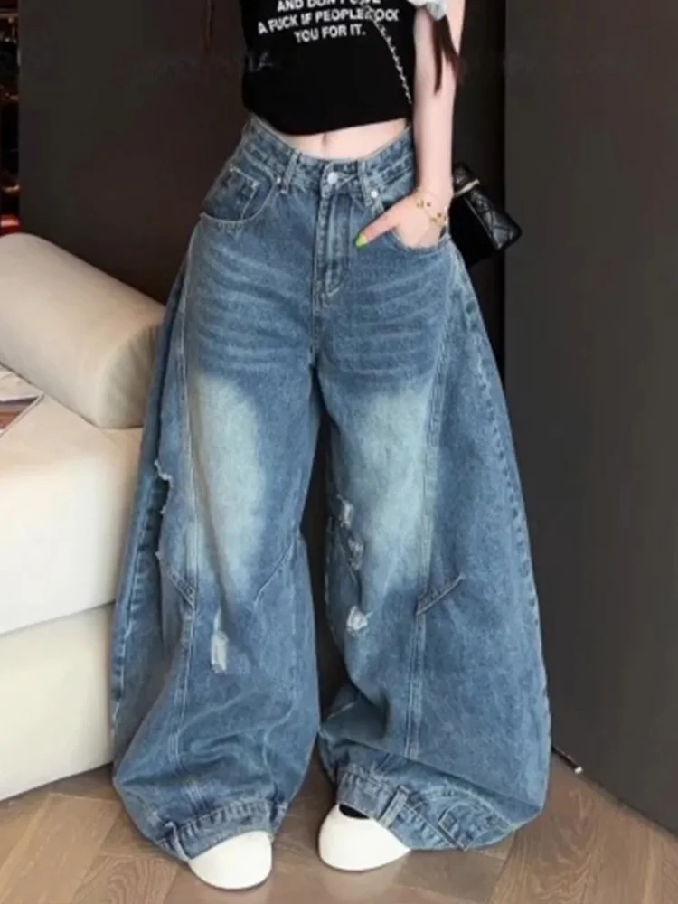 

Loose Lazy American Style Hot Girl Jeans Women Summer New Retro Multi Pocket Floor Length Knife Loose Fit Natural Waist