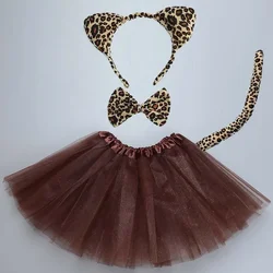 Girl Kids Leopard Ear Headband Paw Tail Tie Animal Cheetah Gift Party Birthday Headwear Halloween Costume Cosplay