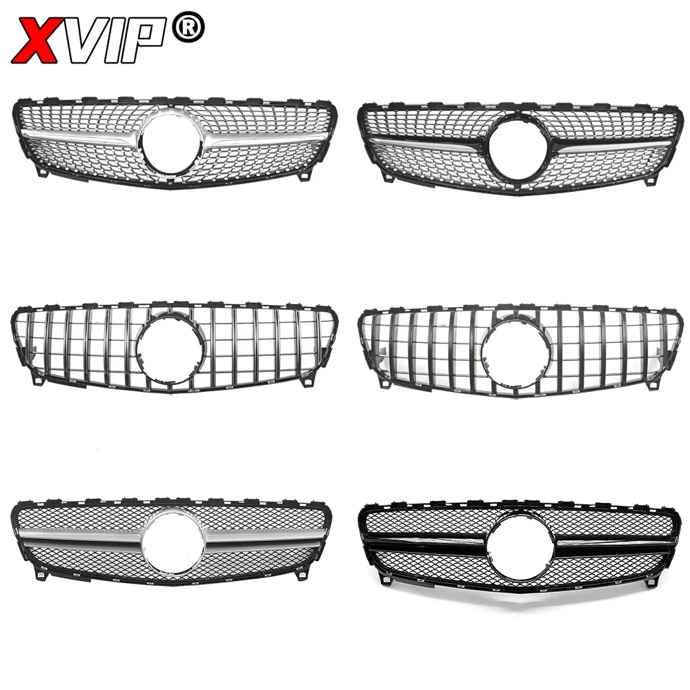 XVIP Front Chrome Silver Diamonds Style Bumper Grille For Mercedes Benz A-Class W176 16-18 A180 A200 A250 GTR Style Racing Grill