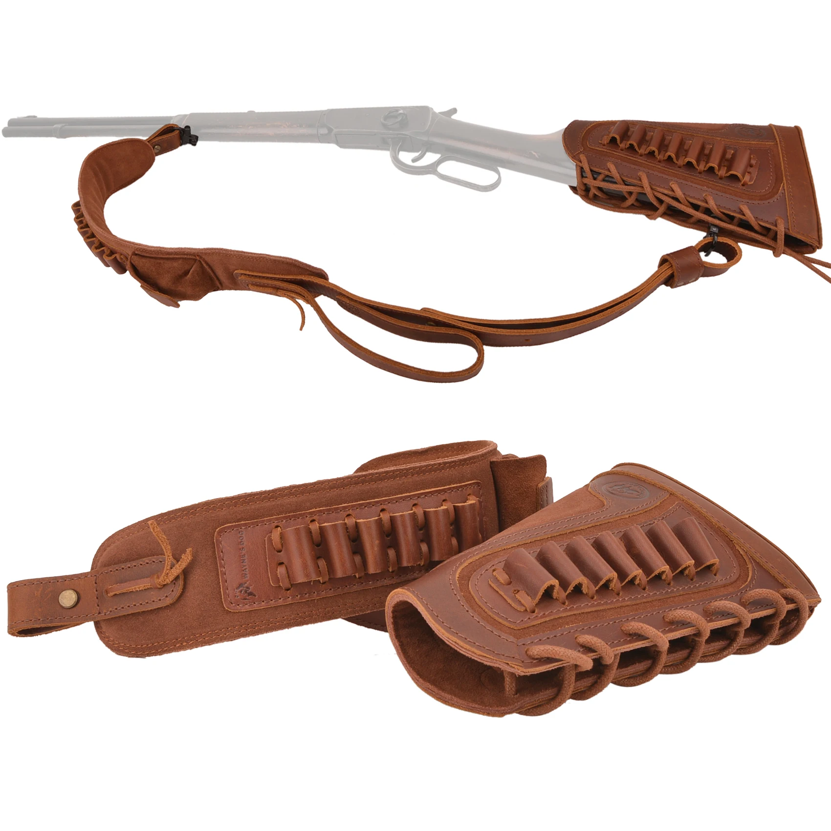 

Set of Leather Rifle Buttstock with Gun Sling + Swives For 7pcs.357, .30-30, .38 .32Win Spcl.32-40.