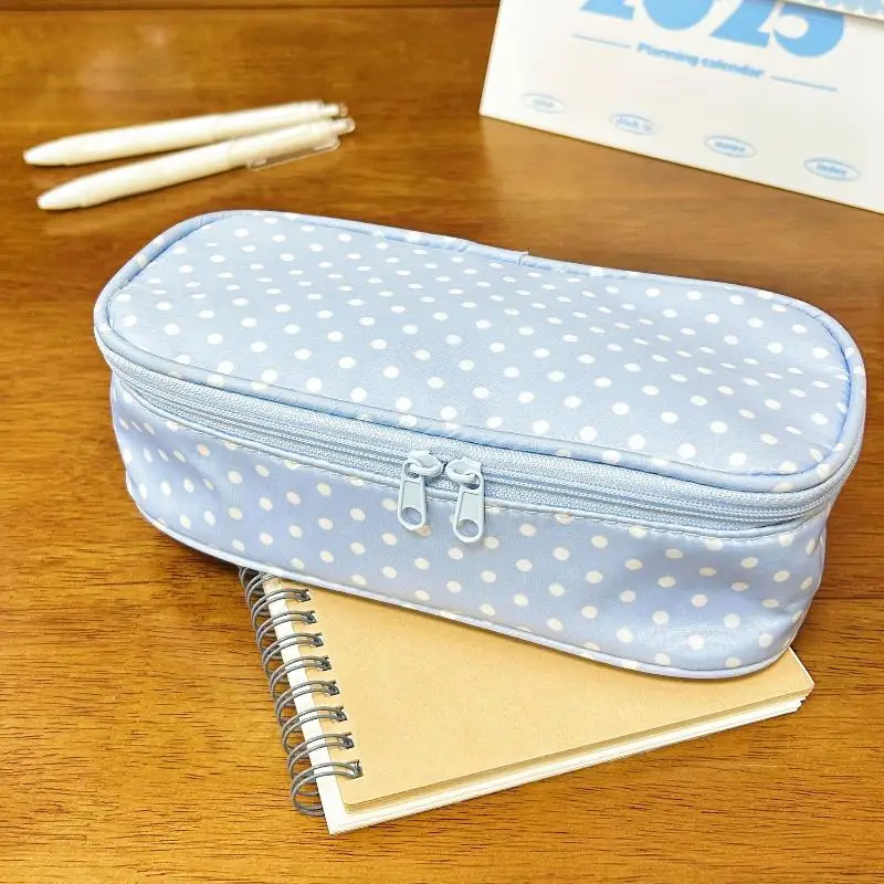 1 Stück Rosa Polka-Dot-Federmäppchen mit großer Kapazität, wasserdicht, vielseitig einsetzbarer Schreibwaren-Organizer für Mädchen-Schulbedarf – Detail 6