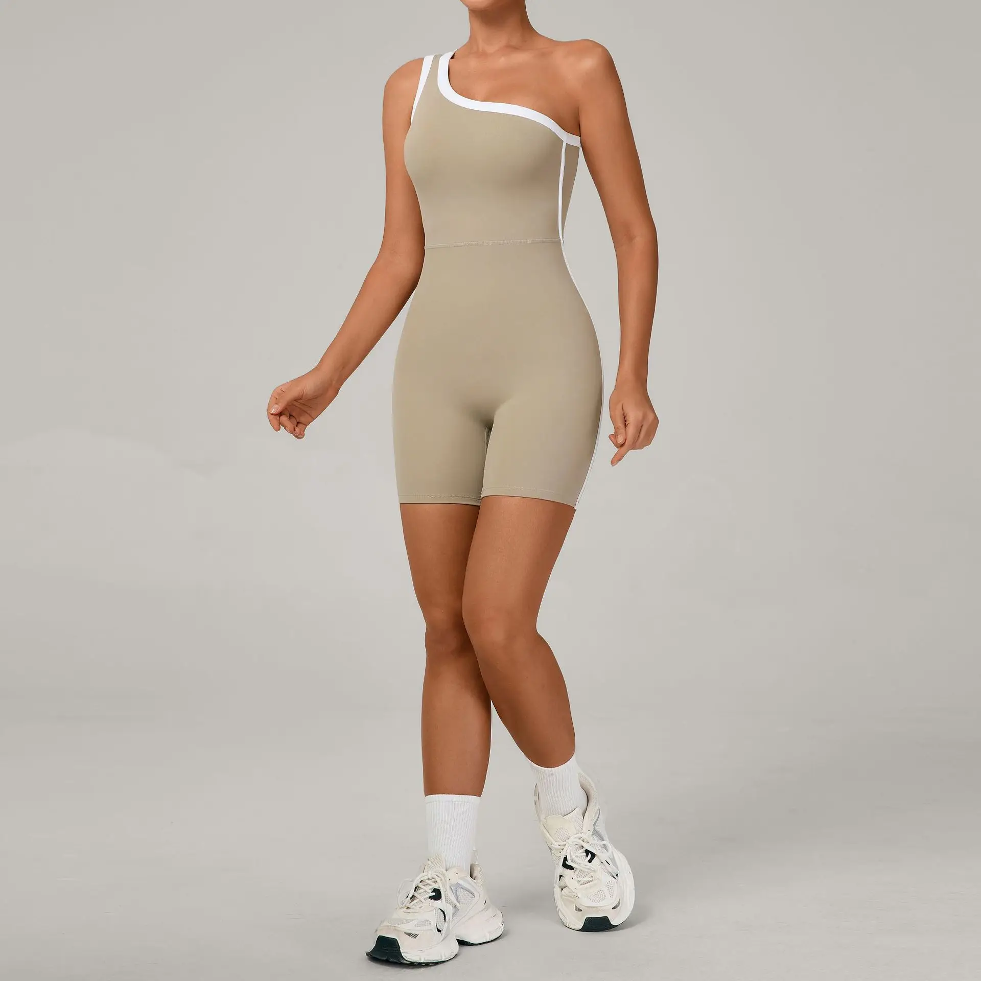 

Womens Sexy One Piece Tank Top Sleeveless Backless Bodycon Shorts Jumpsuits Bodysuit One Shoulder Ribbed Sports Romper